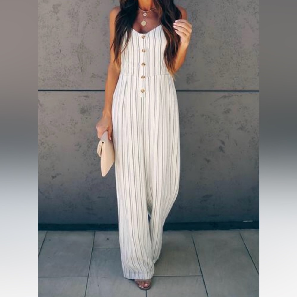NEW PELICAN STRIPED BUTTON DOWN JUMPSUIT
